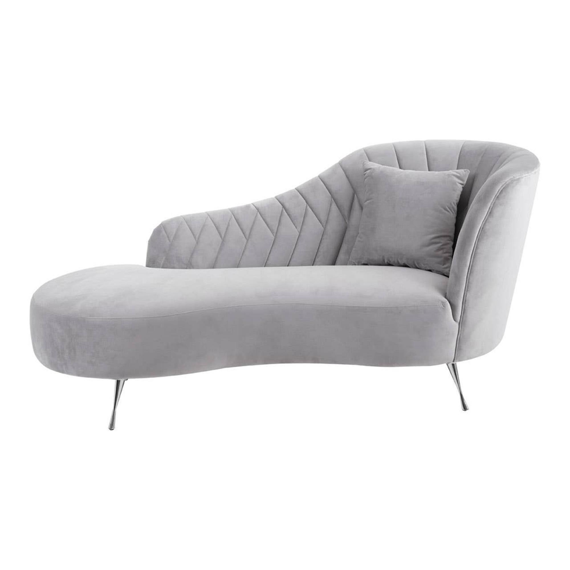 Rene Lounge Chaise - Right Arm - Grey Velvet Fabric with Chrome Legs