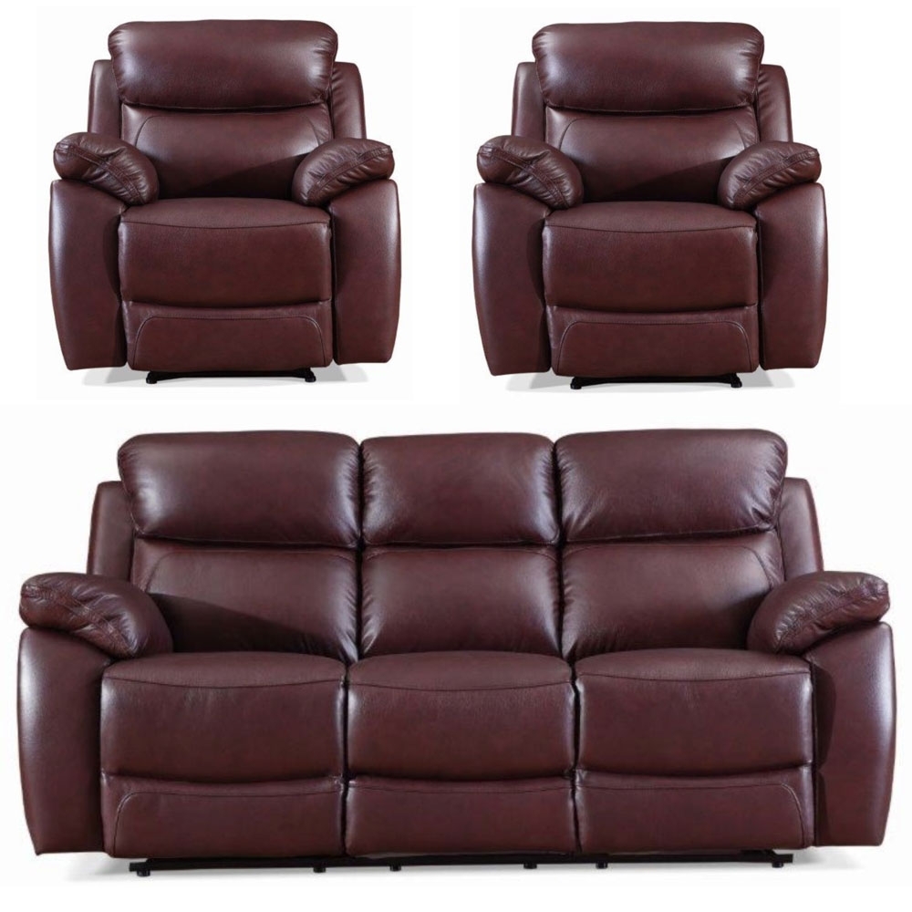 Rivoli Recliner Sofa Set - Burgundy Leather - 3+1+1 Seater