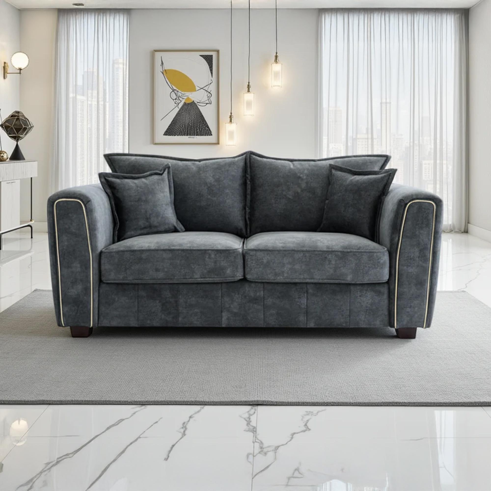 Serena Sofa - Charcoal Black Fabric - 2 Seater