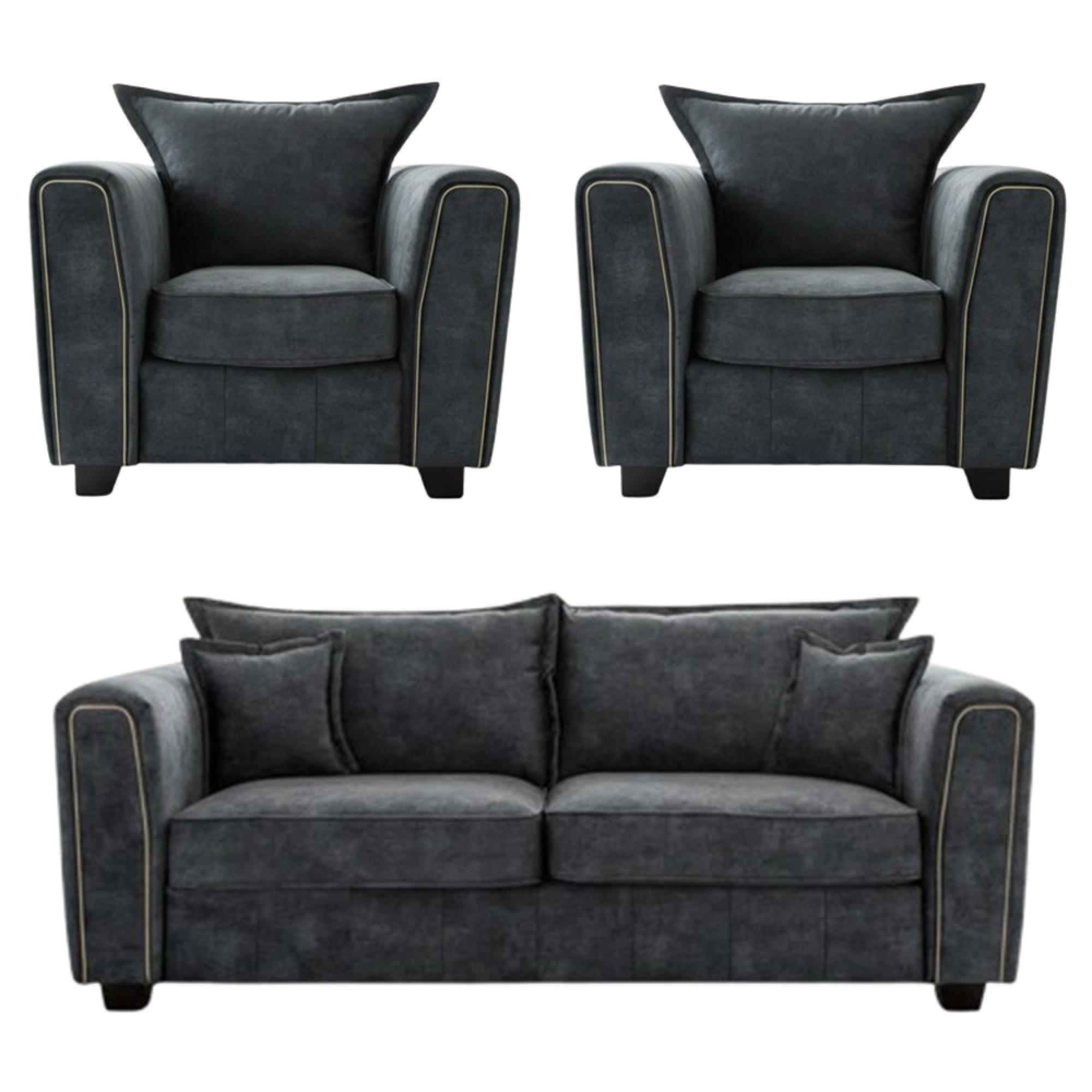 Serena Sofa Set - Charcoal Black Fabric - 3+1+1 Seater