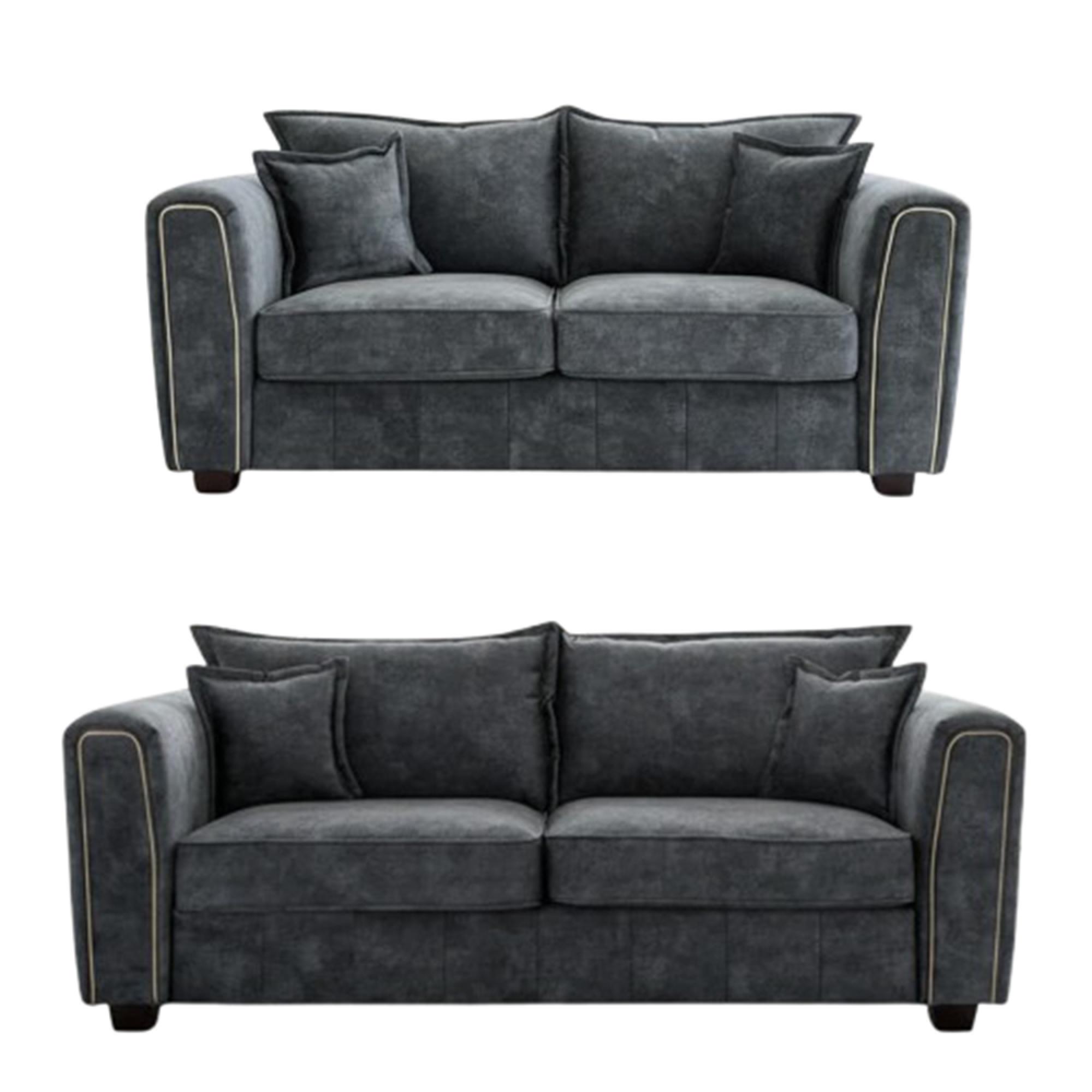 Serena Sofa Set - Charcoal Black Fabric - 3+2 Seater
