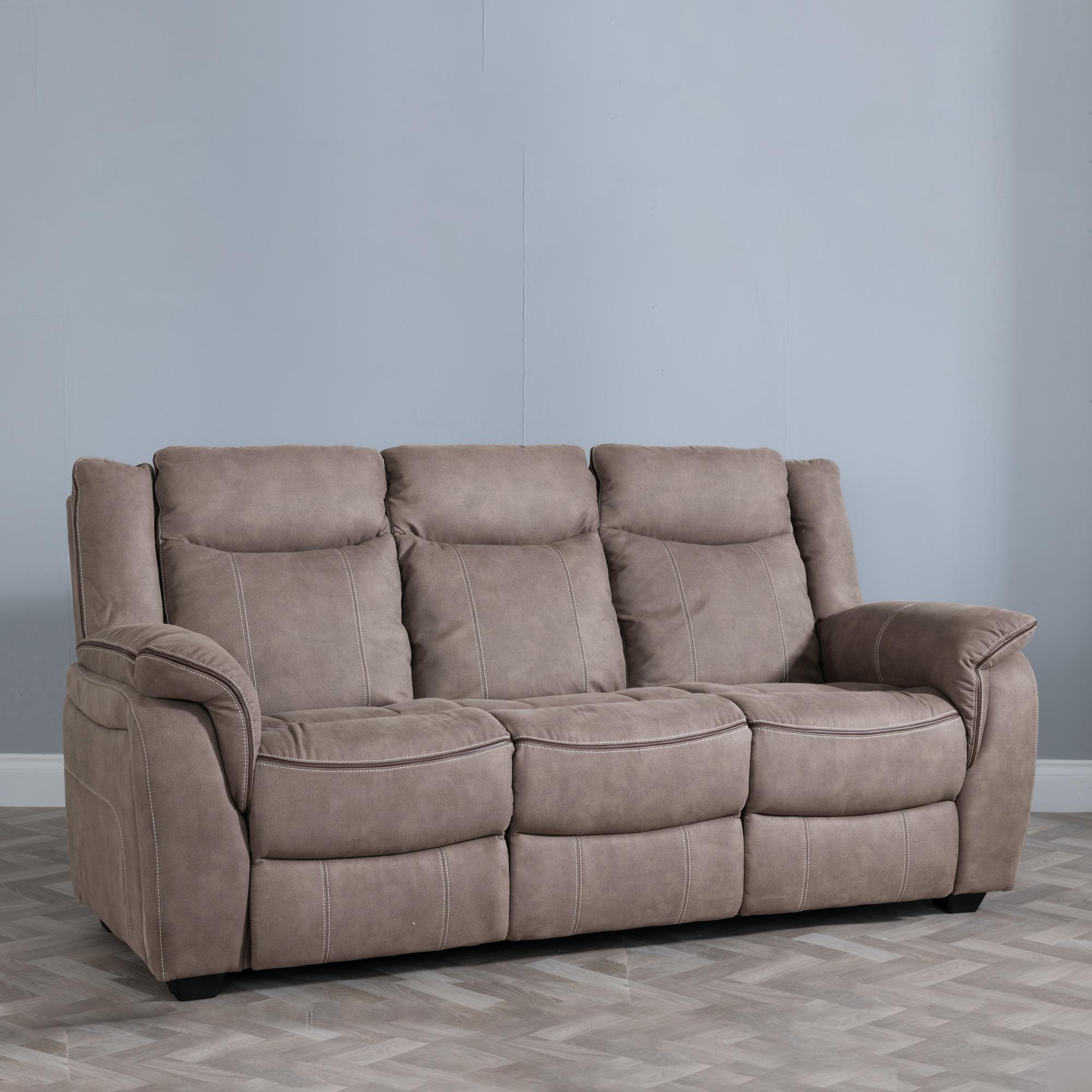 Seville Brown Fabric 3 Seater Sofa