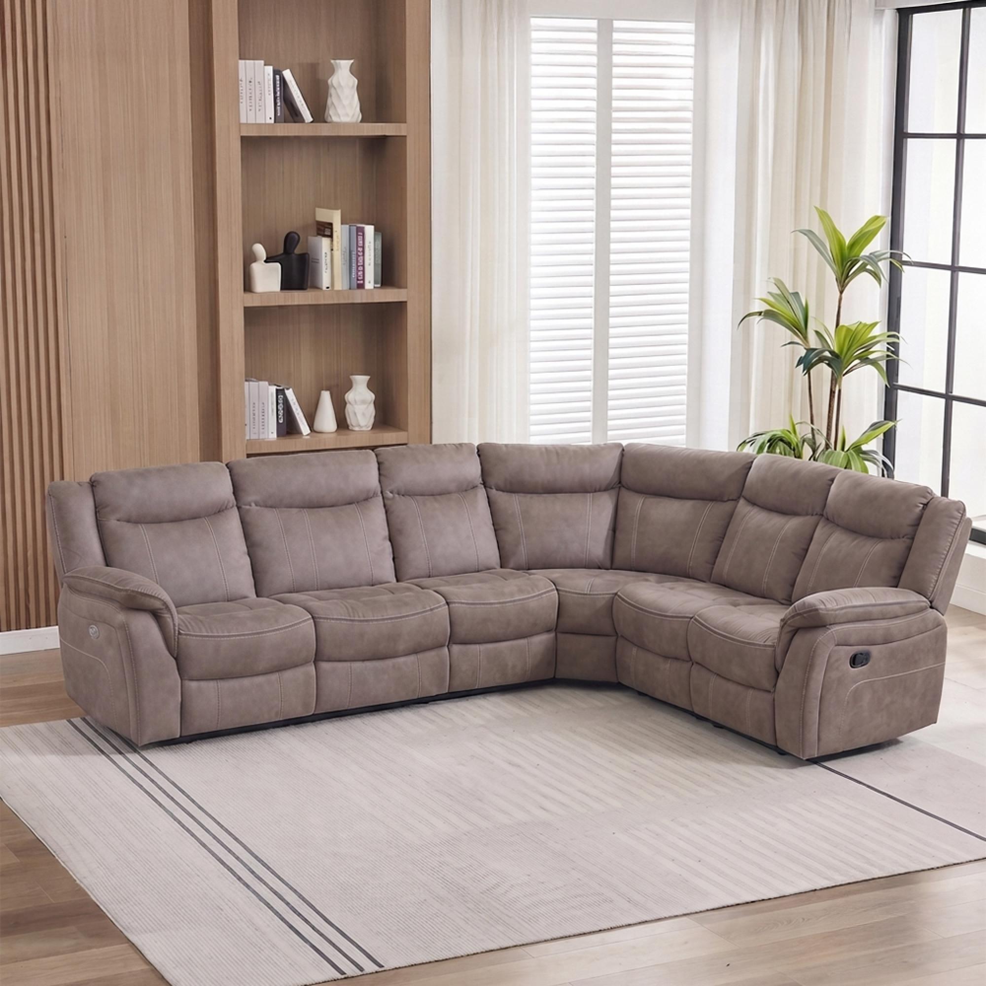 Seville Recliner Corner Sofa - Brown Fabric