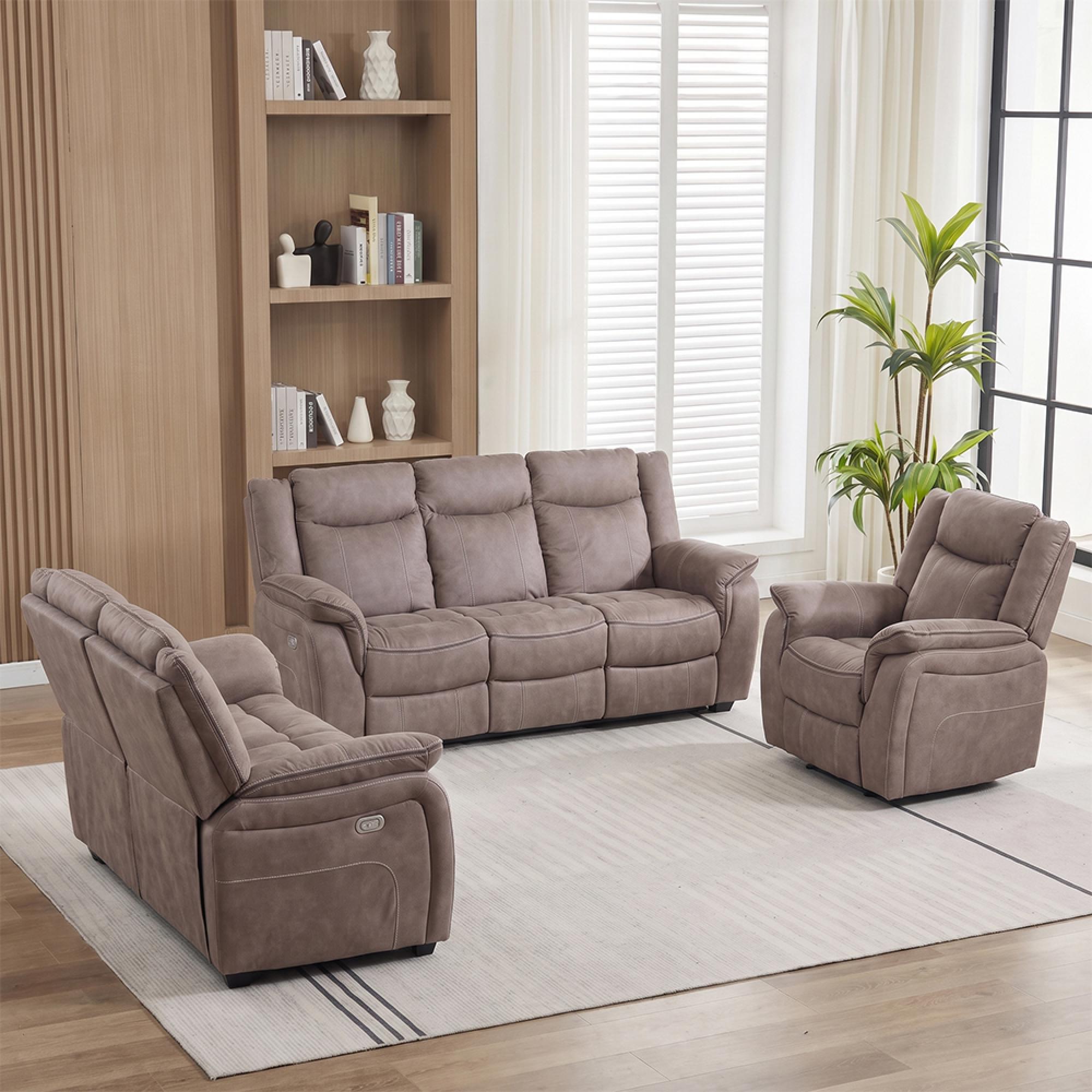 Seville Sofa Set - Brown Fabric