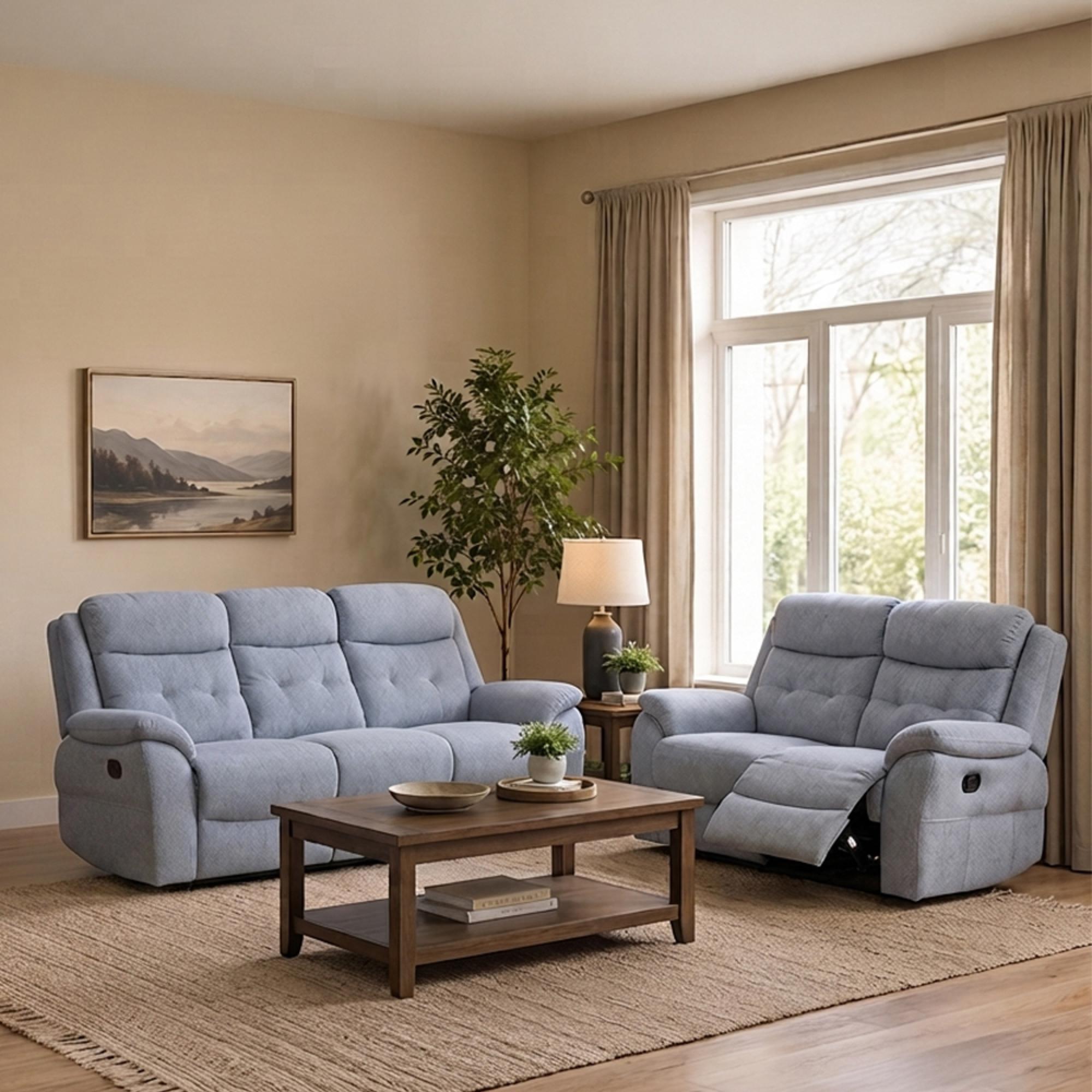 Shelby Recliner Sofa Set - 3+2 Seater - Grey Fabric