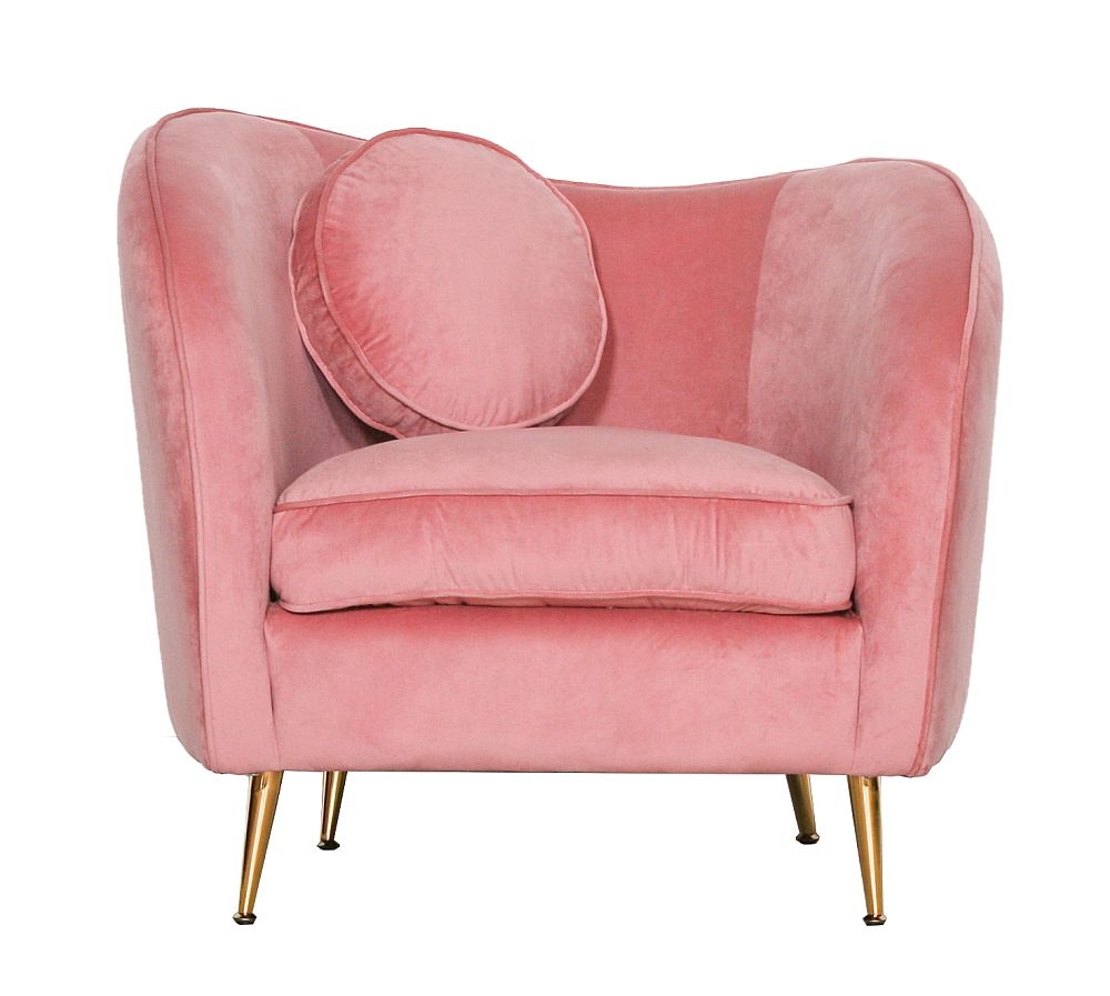 Pink Velvet Armchair with Cushion