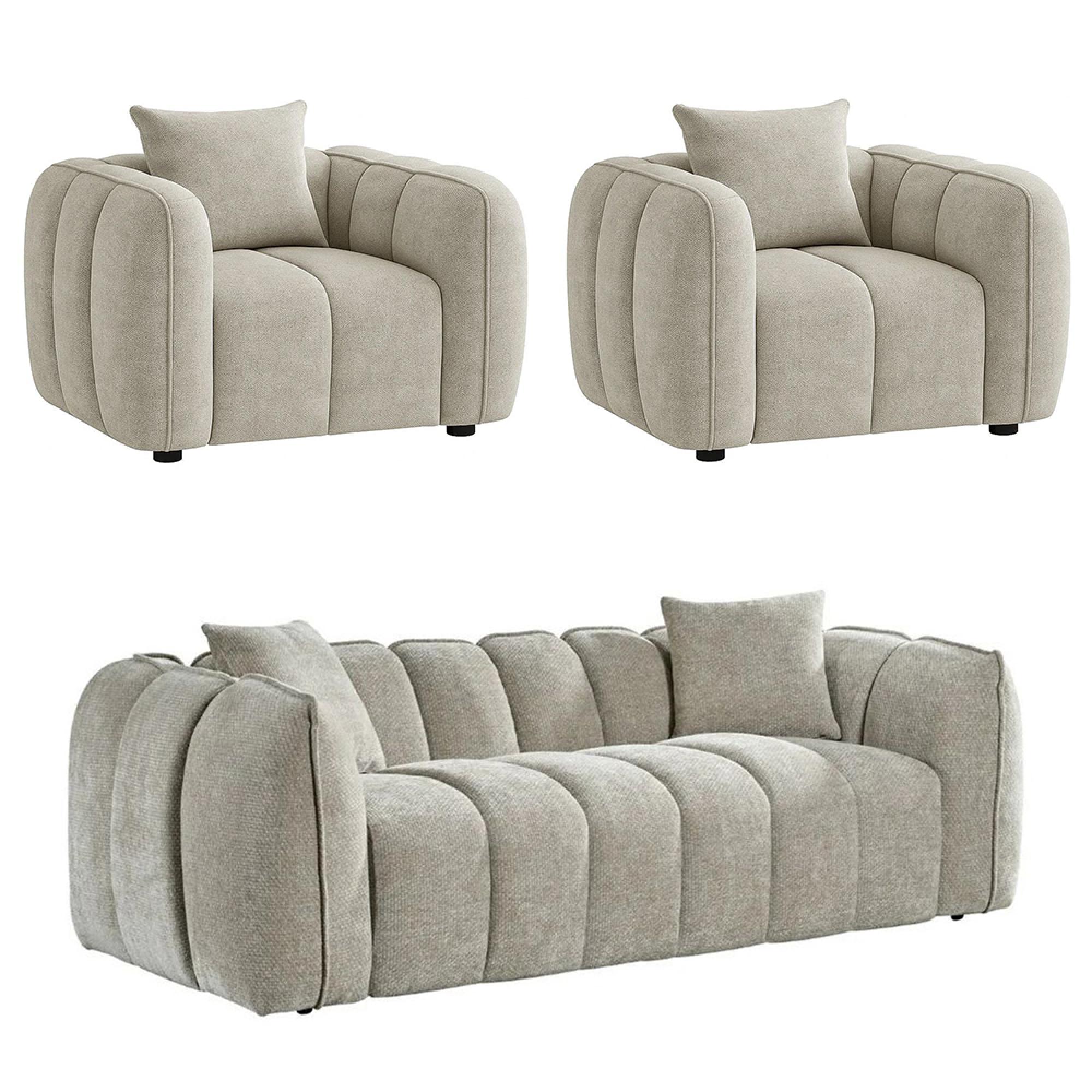 Venice Sofa Set - Beige Fabric - 3+1+1 Seater