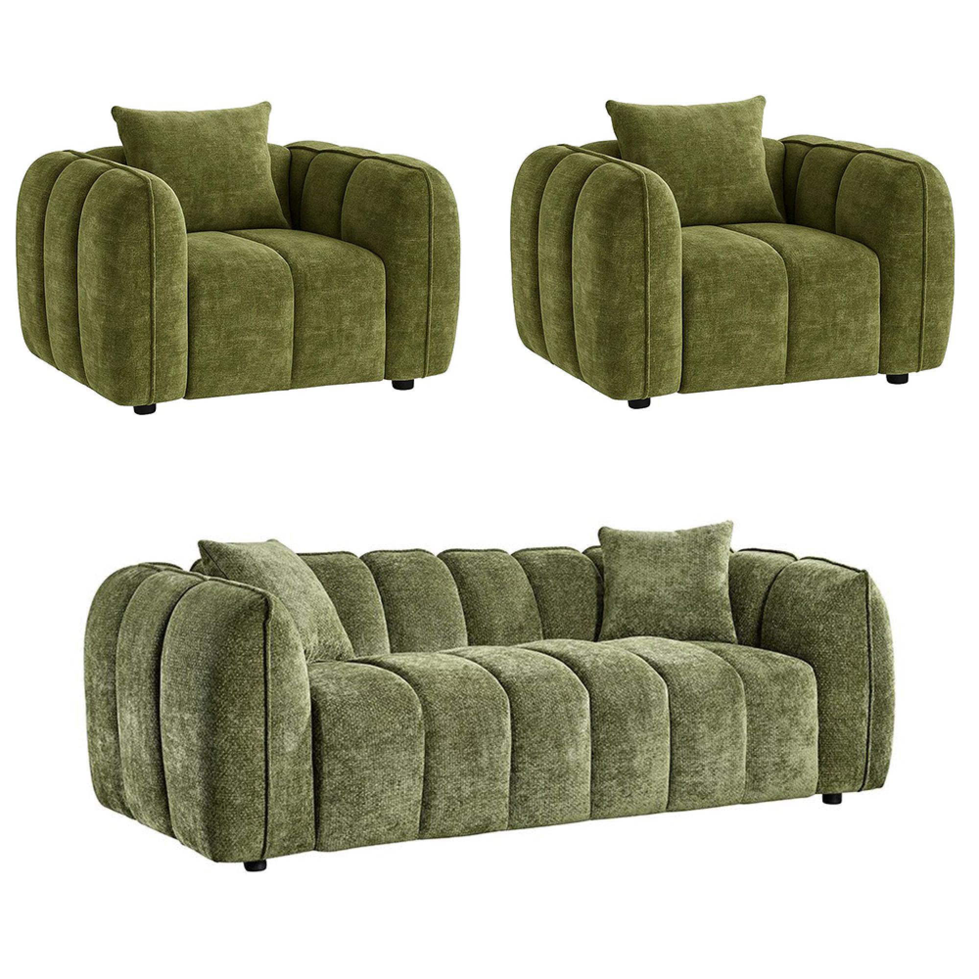 Venice Sofa Set - Green Fabric - 3+1+1 Seater