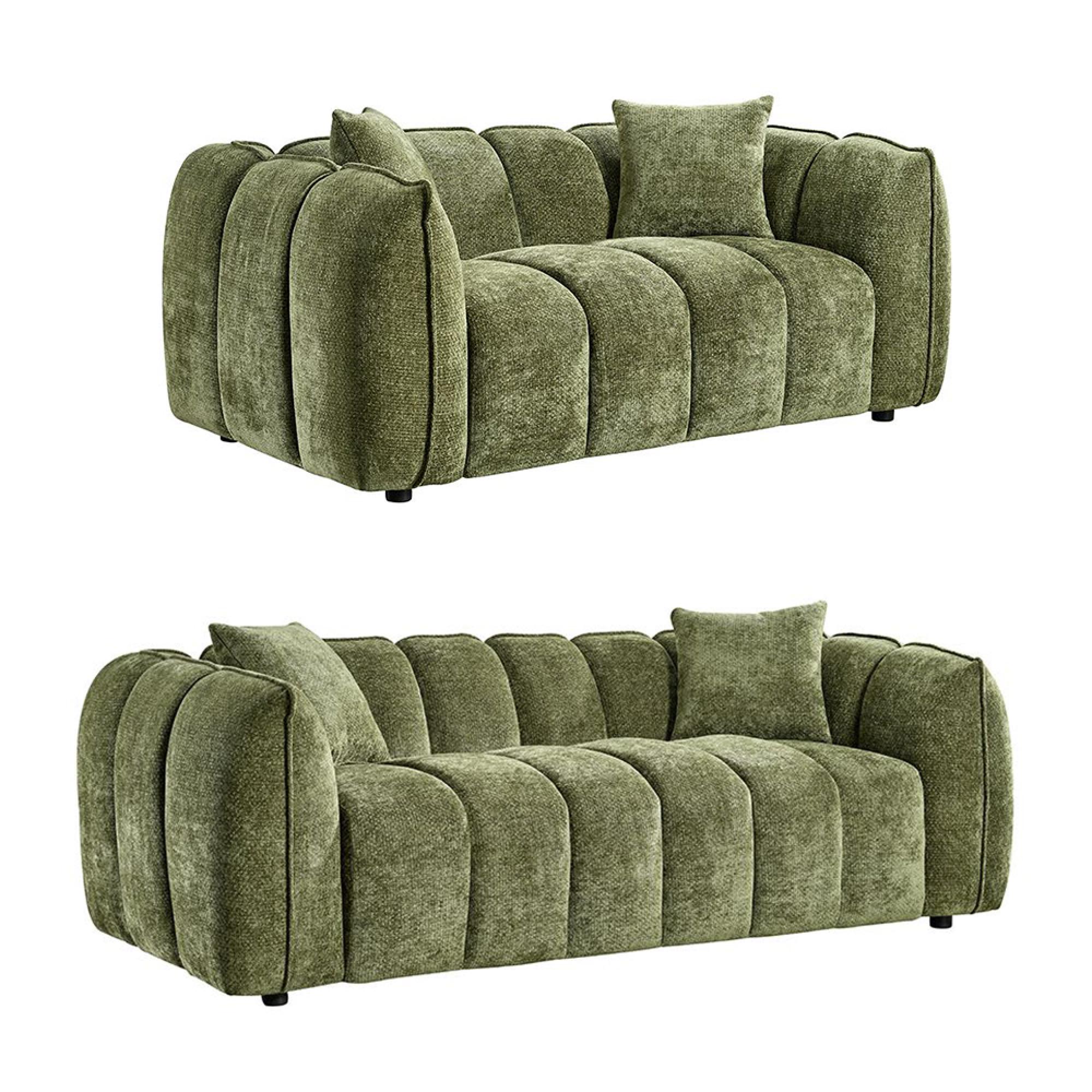 Venice Sofa Set - Green Fabric - 3+2 Seater