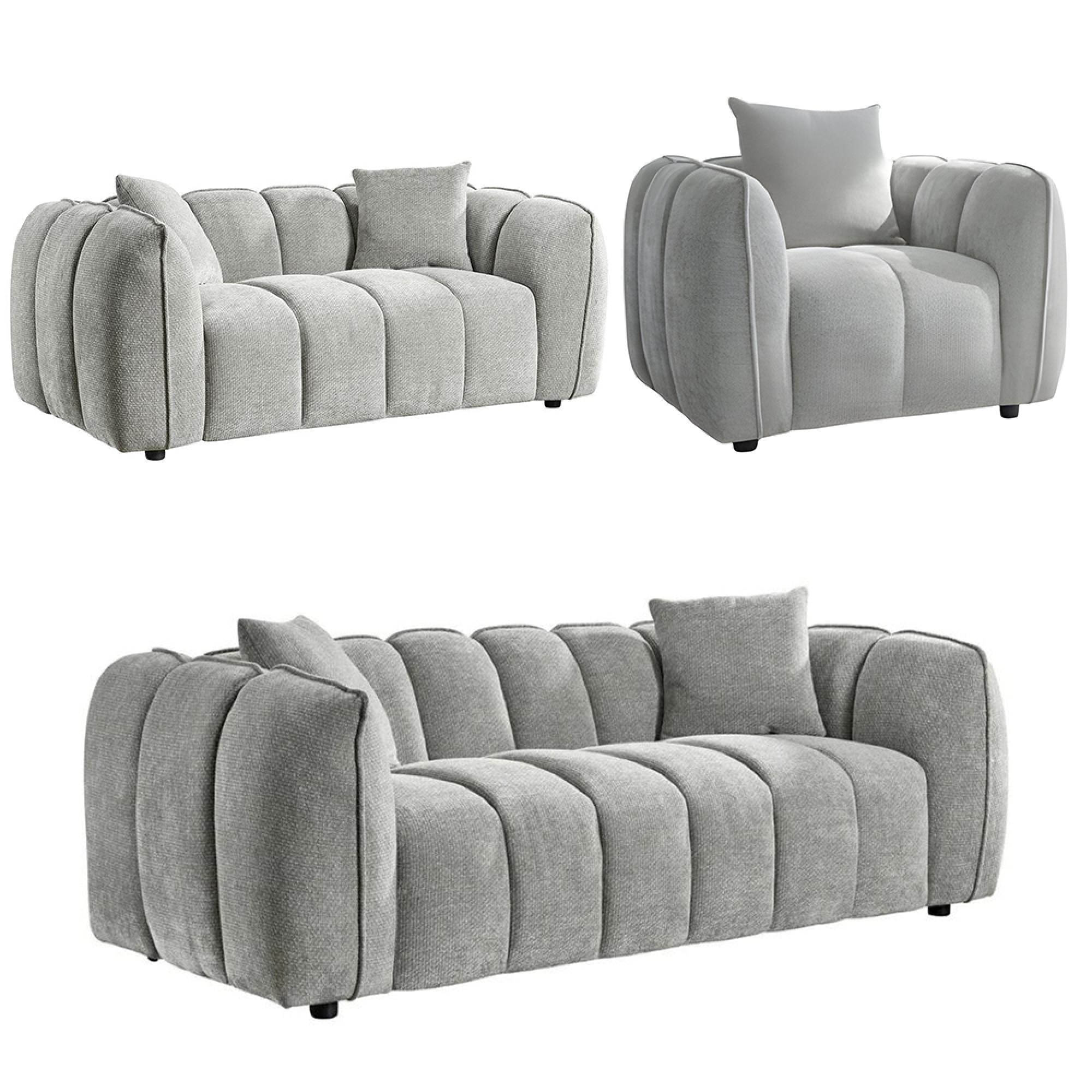 Venice Sofa Set - Grey Fabric - 3+2+1 Seater