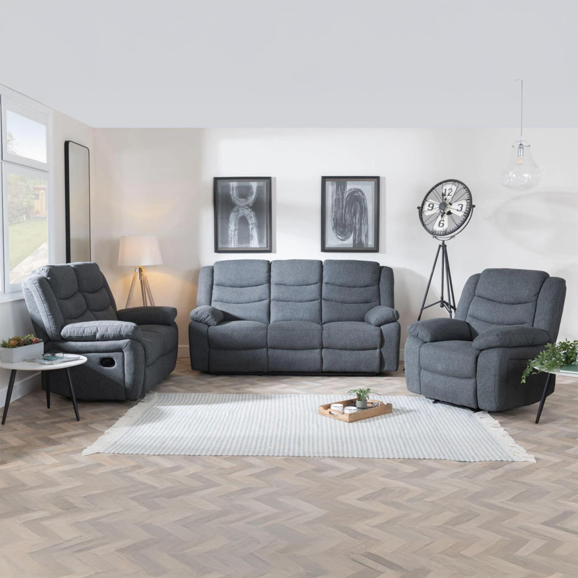 Windsor Dark Grey Fabric Recliner Sofa Set