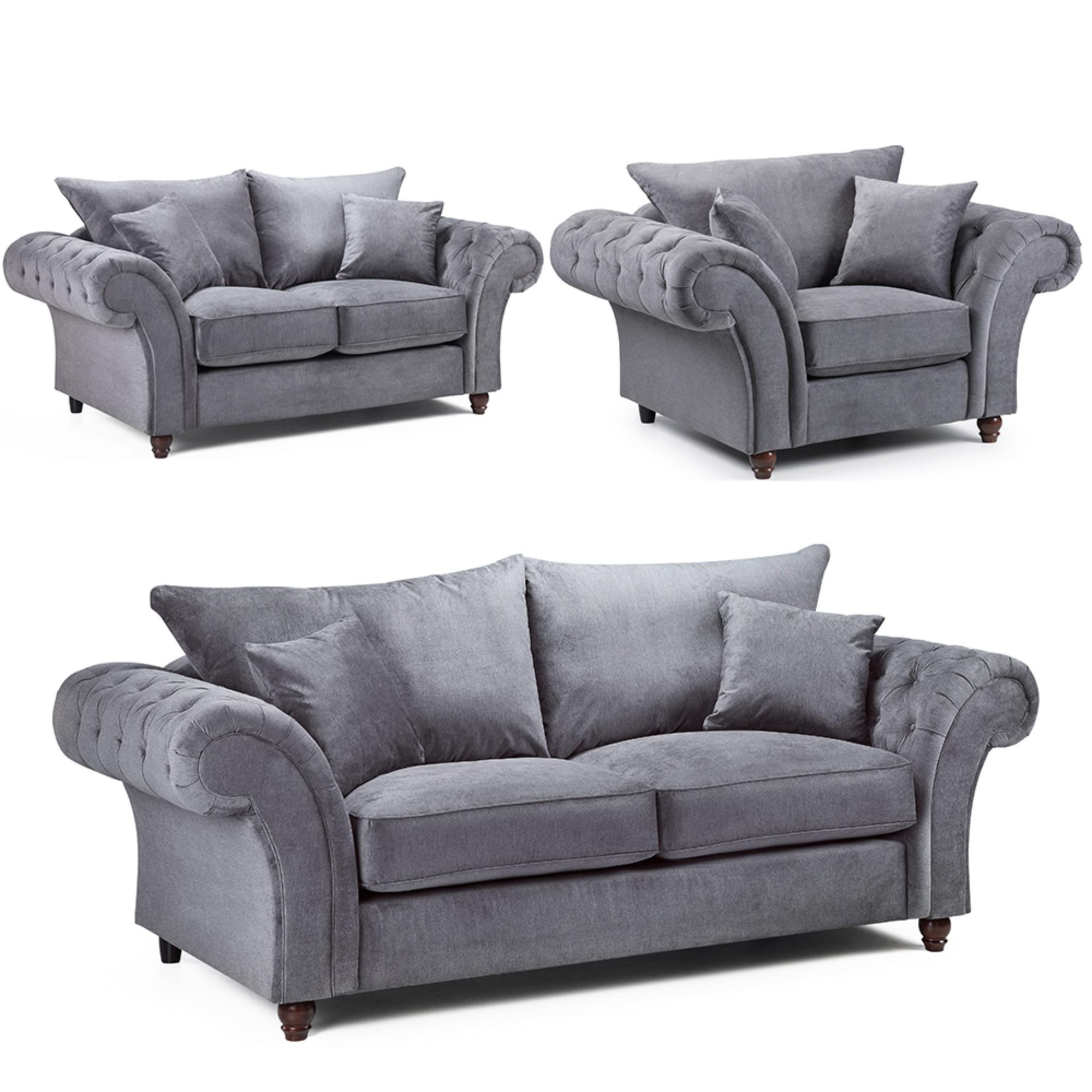 Windsor Sofa Set - Grey Fabric - Fullback - 3+2+1 Seater