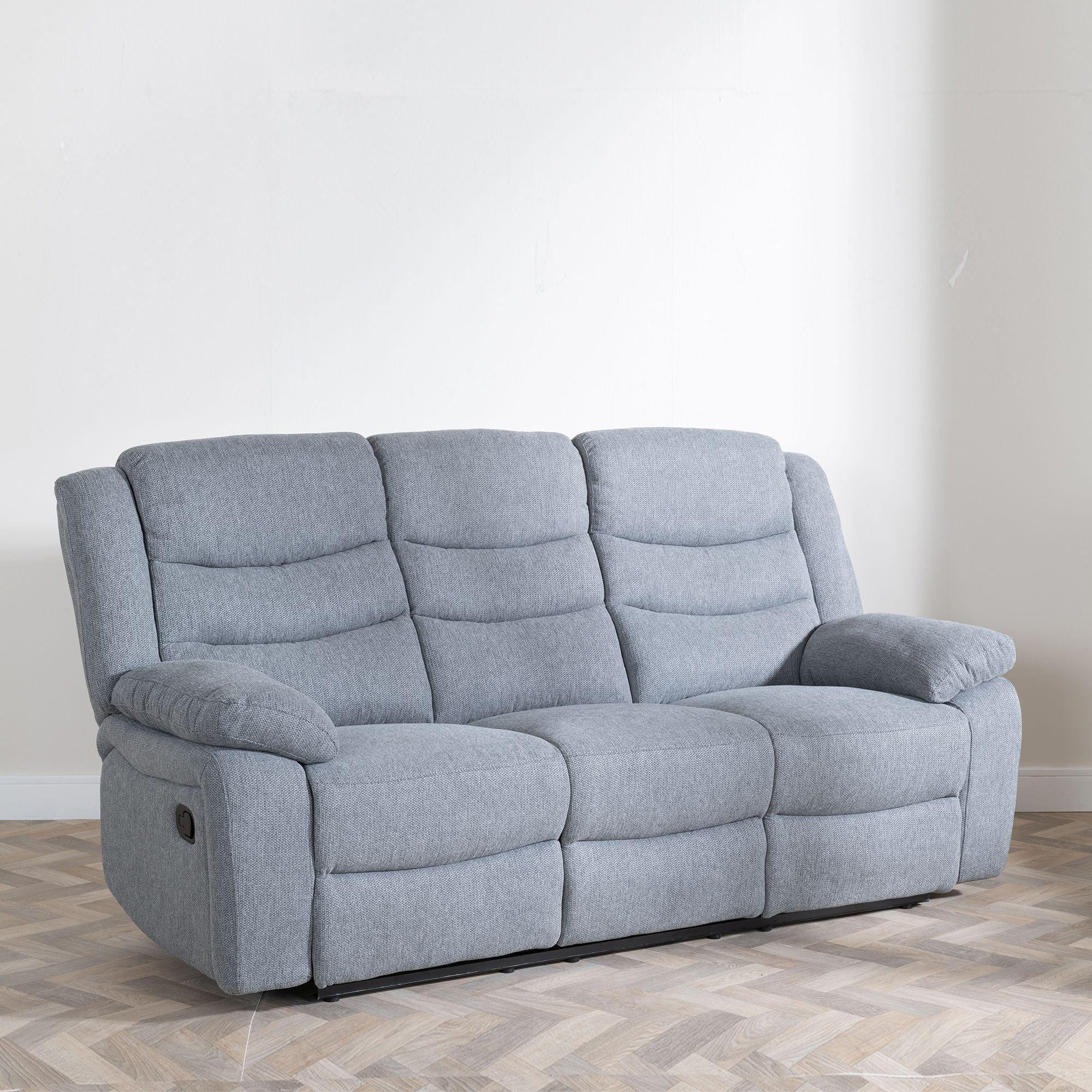 Windsor Grey Fabric 3 Seater Recliner Sofa