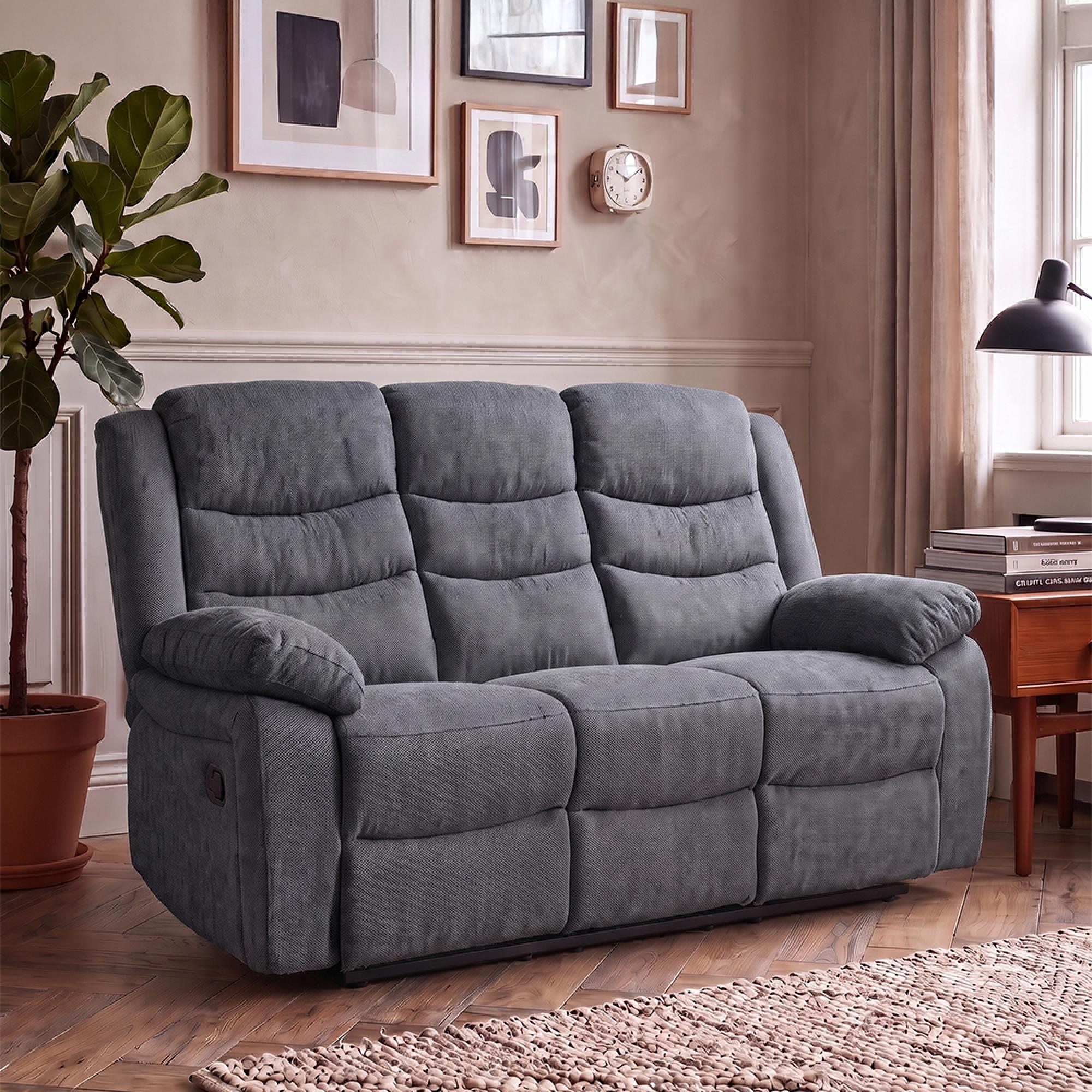 Windsor Recliner Sofa - 3 Seater - Dark Grey Fabric