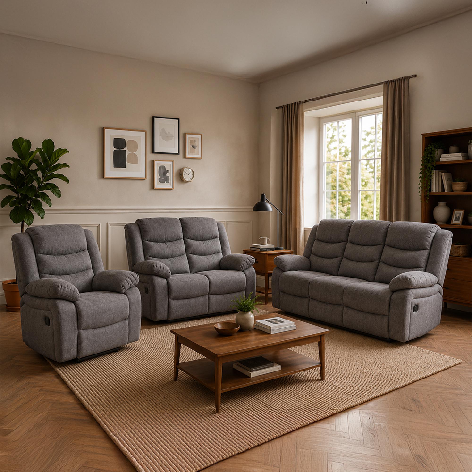 Windsor Recliner Sofa Set - Dark Grey Fabric