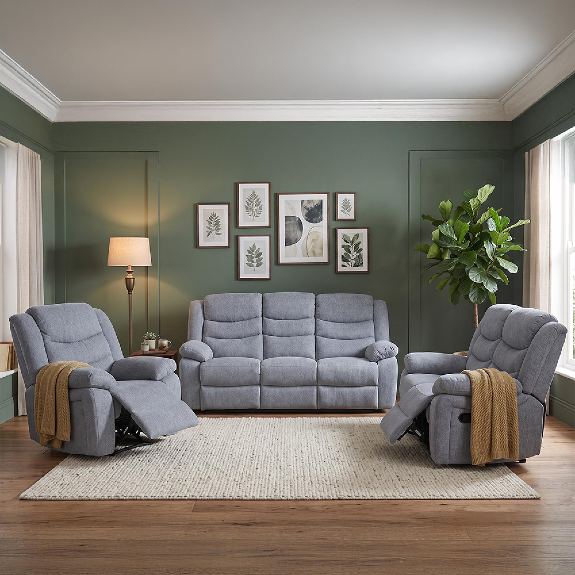 Windsor Recliner Sofa Set - Grey Fabric