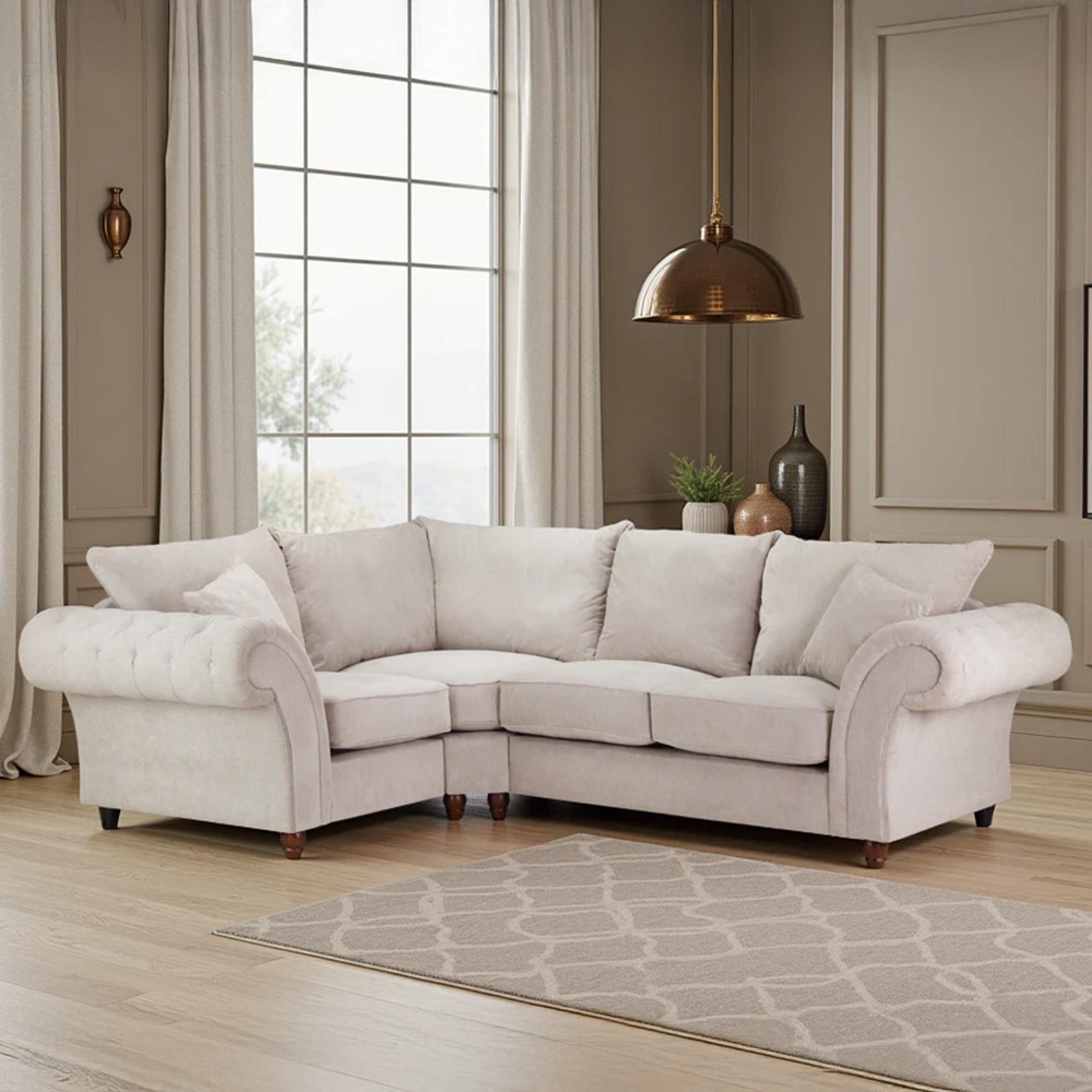 Windsor Corner Sofa - Stone Fabric - Fullback - LHF
