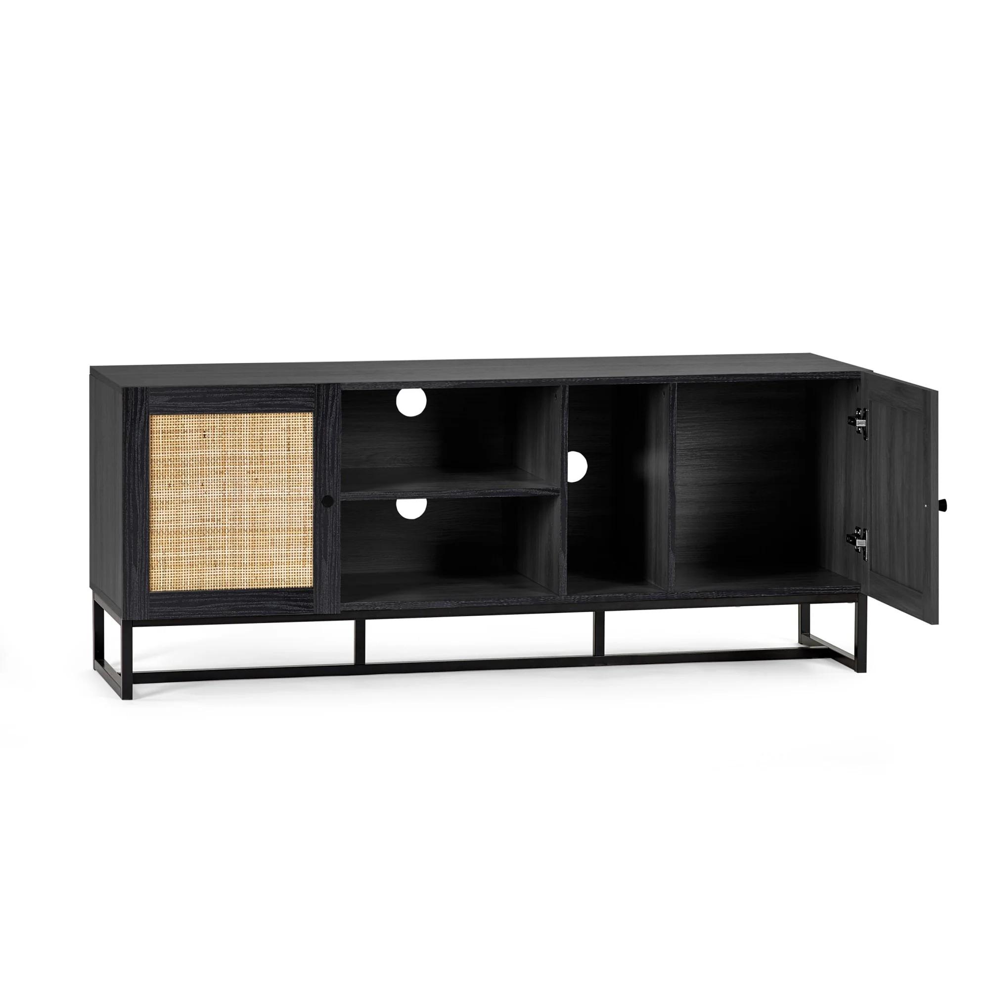 Padstow TV Unit - 150cm - Black and Rattan