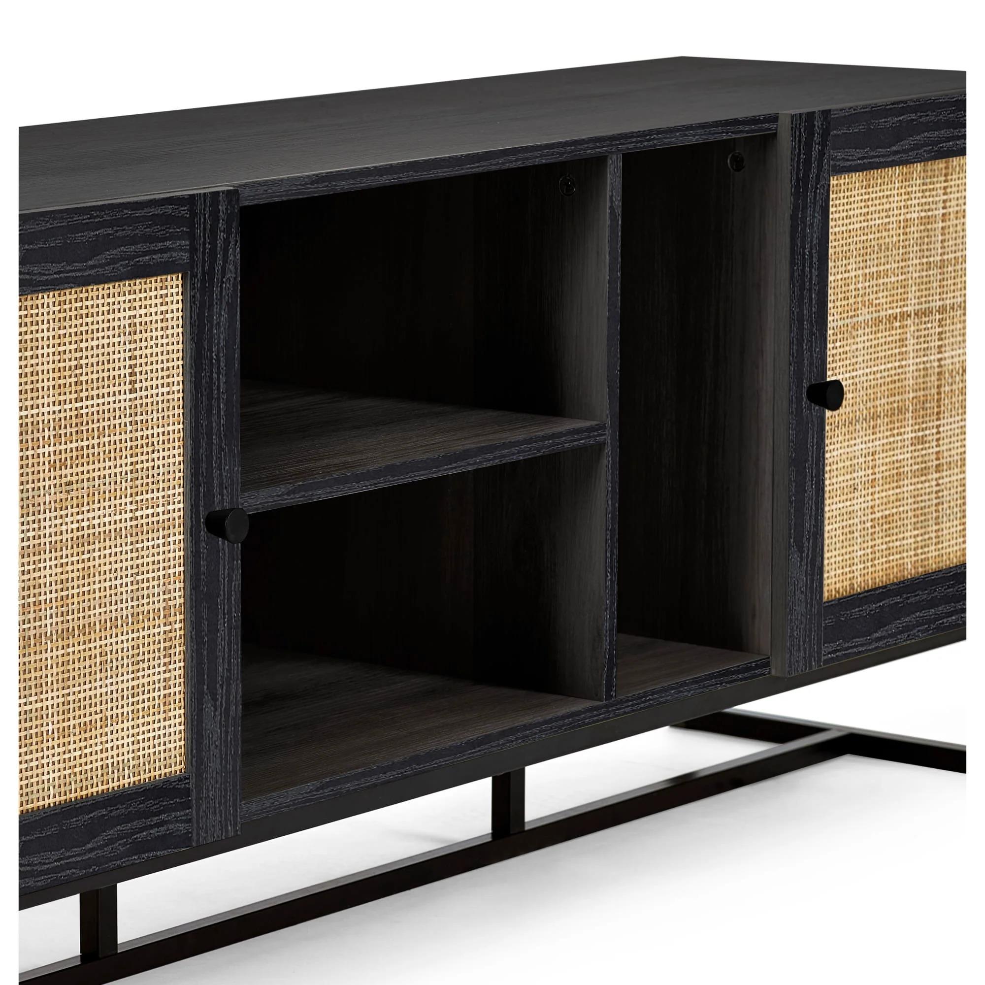 Padstow TV Unit - 150cm - Black and Rattan