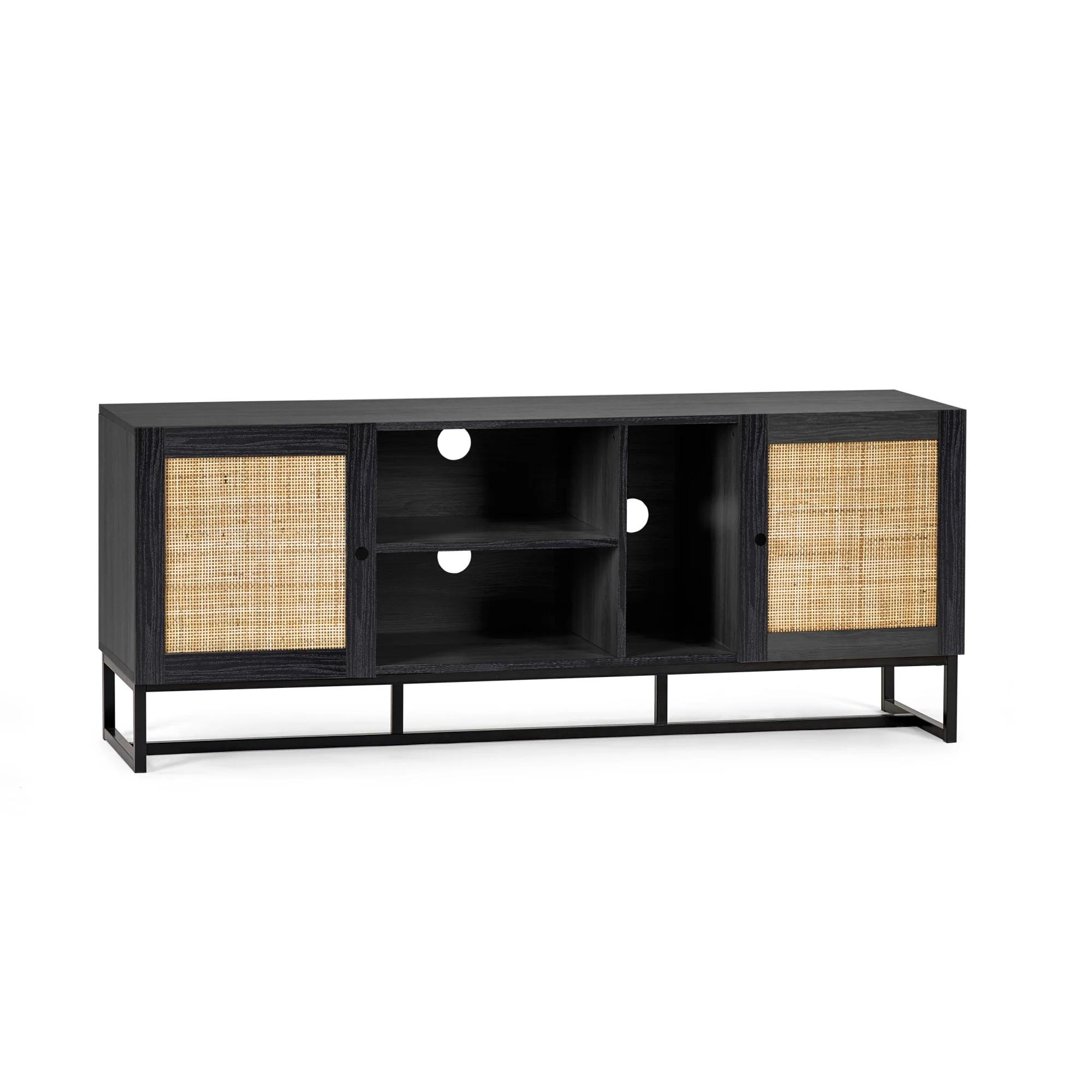 Padstow TV Unit - 150cm - Black and Rattan