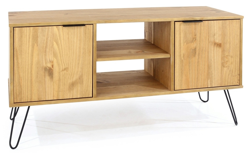 Augusta TV Unit - Pine - Hairpin Legs