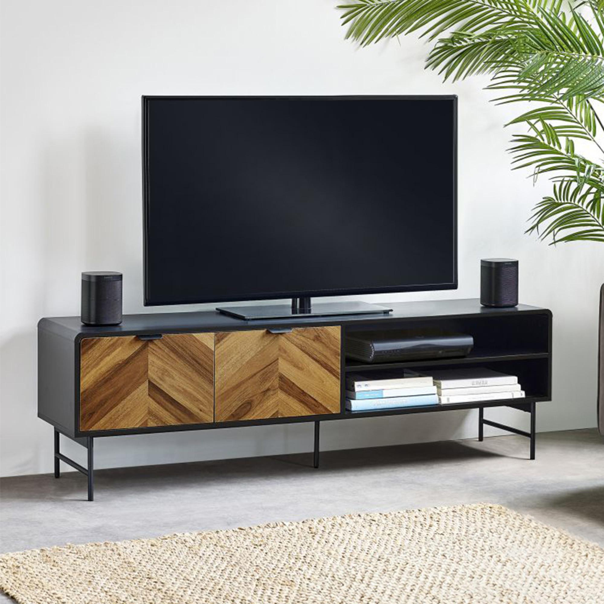 Alvin Chevron Wood Effect TV Unit - 2 Door