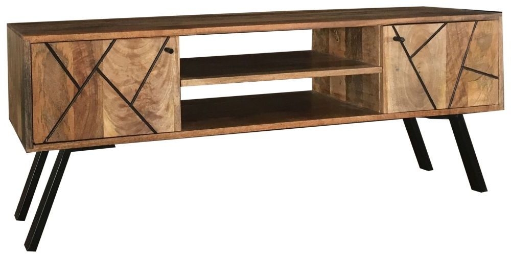 Amar Mango Wood 118cm TV Unit with Geometric Pattern