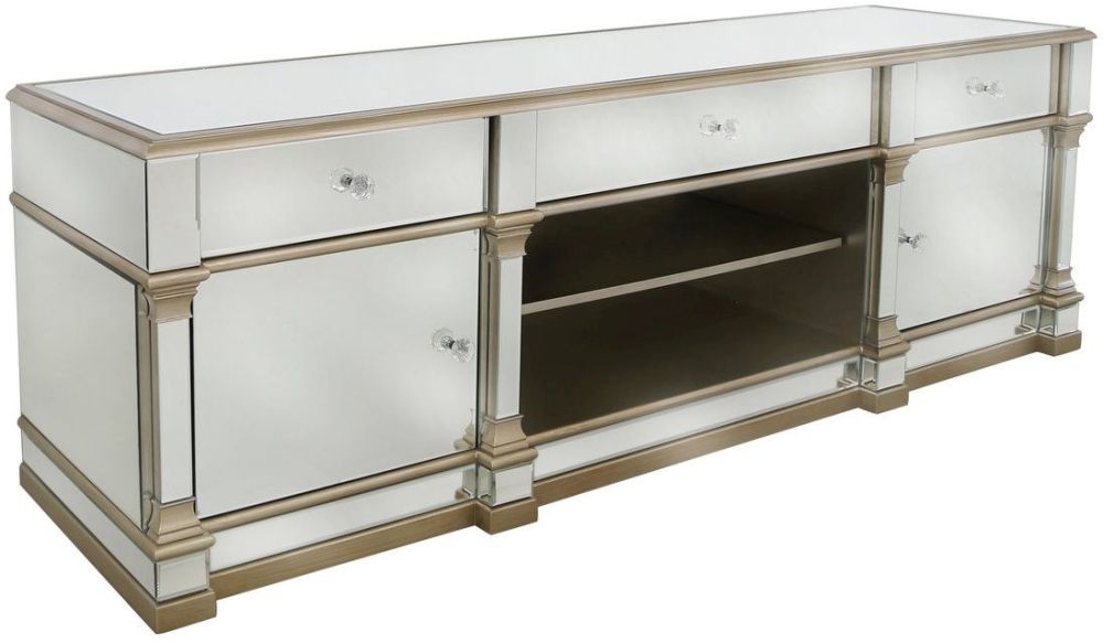 Apollo Large Storage TV Unit - Champagne Gold Mirrored