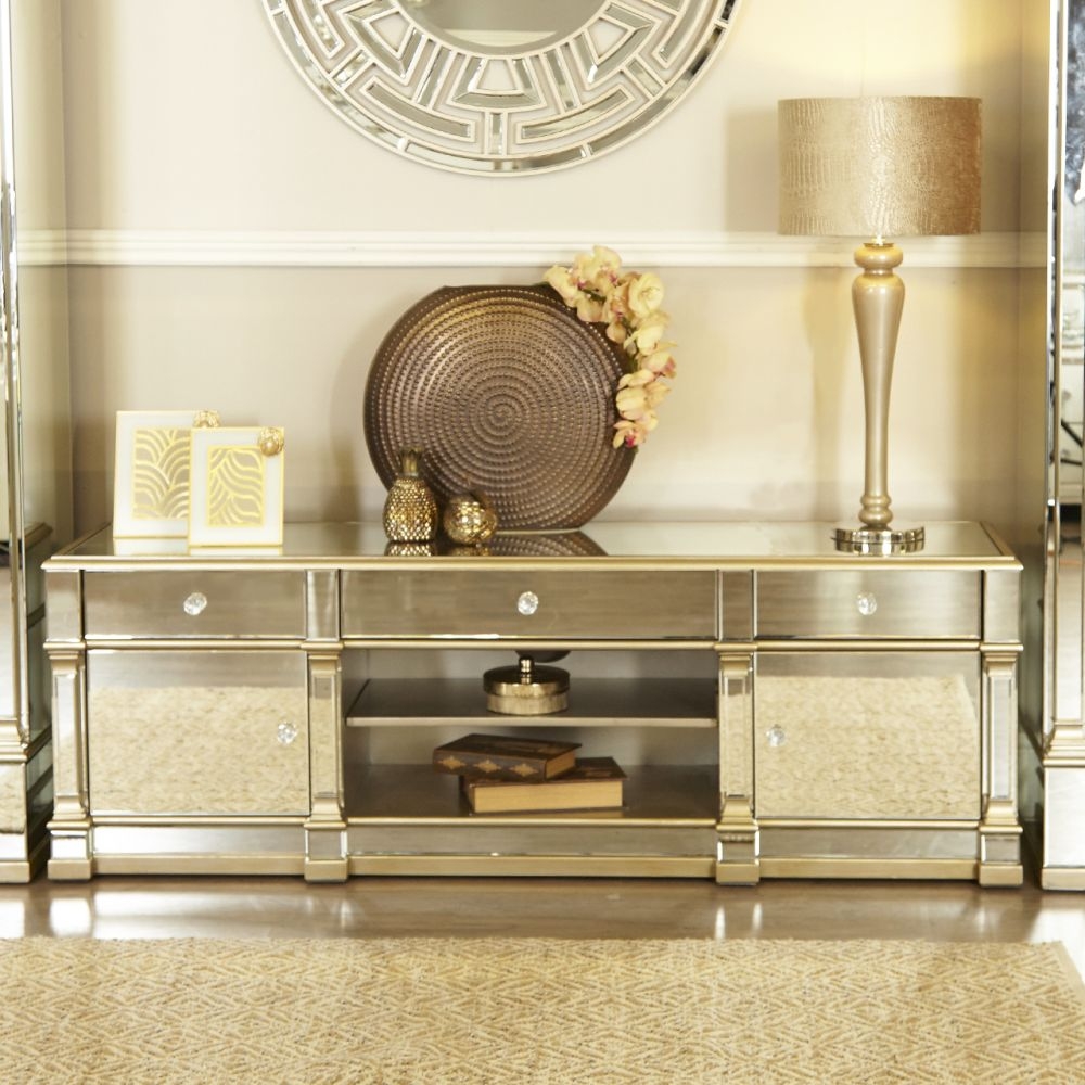 Apollo Storage TV Unit - Champagne Gold Mirrored
