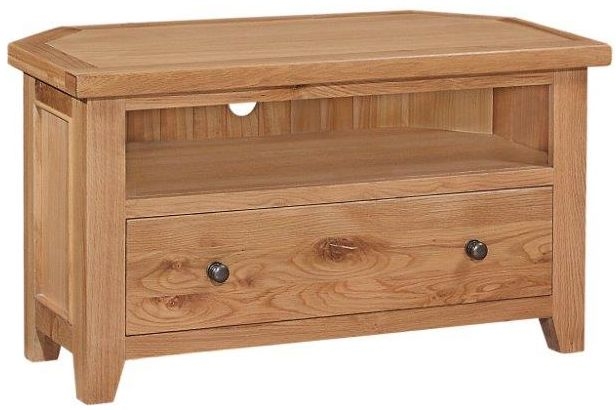 Appleby Oak Corner TV Unit, 102cm with Storage for Television Upto 32in Plasma