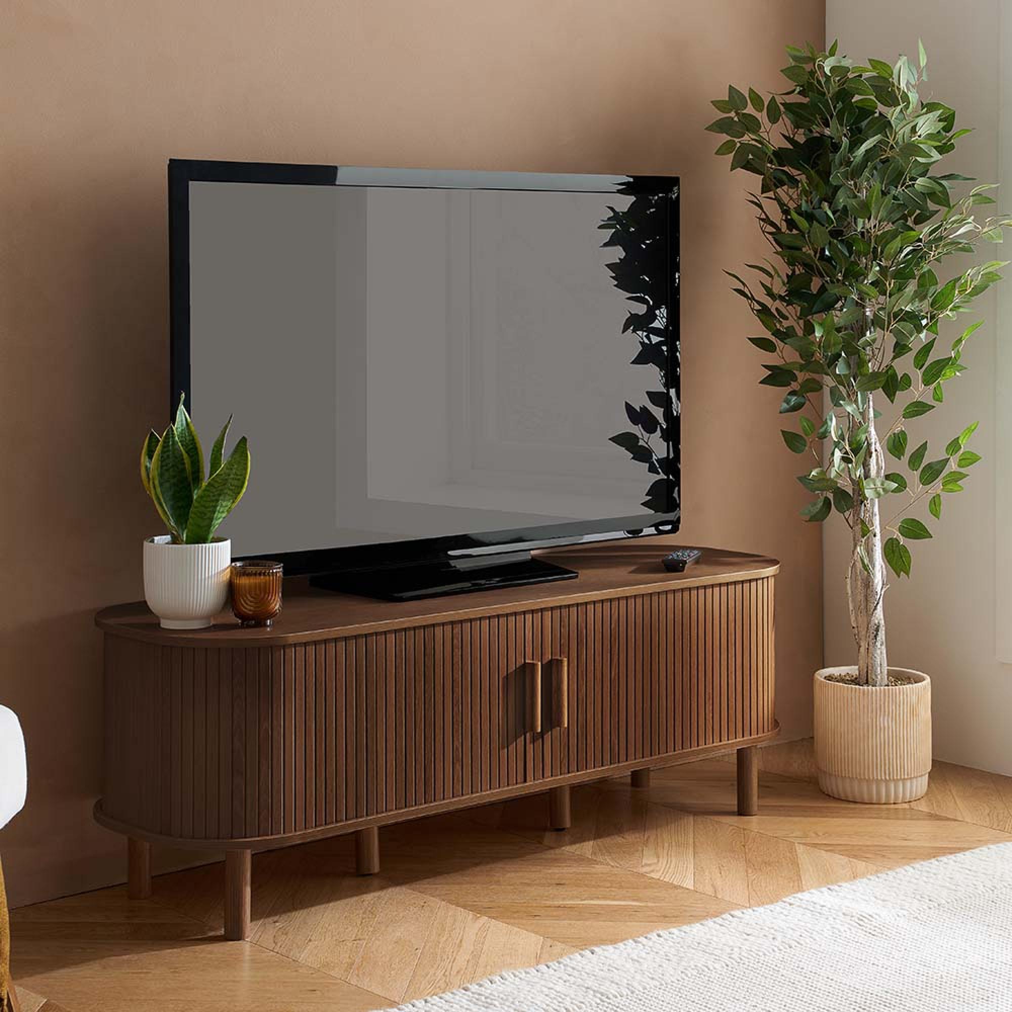 Axel Curved TV Unit - 140cm - Walnut Fluted