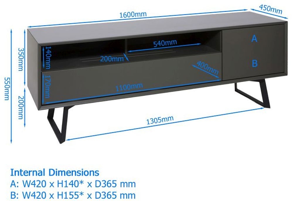 Carbon TV Stand - Black & Grey - 160cm - ADCA1600-GRY