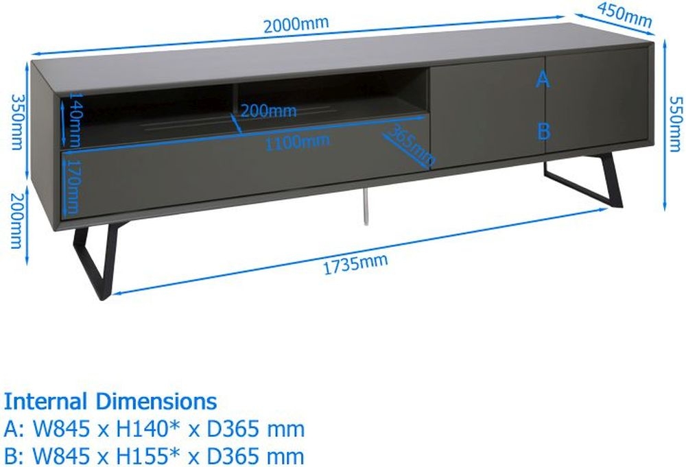 Carbon TV Stand - Black & Grey - 200cm - ADCA2000-GRY