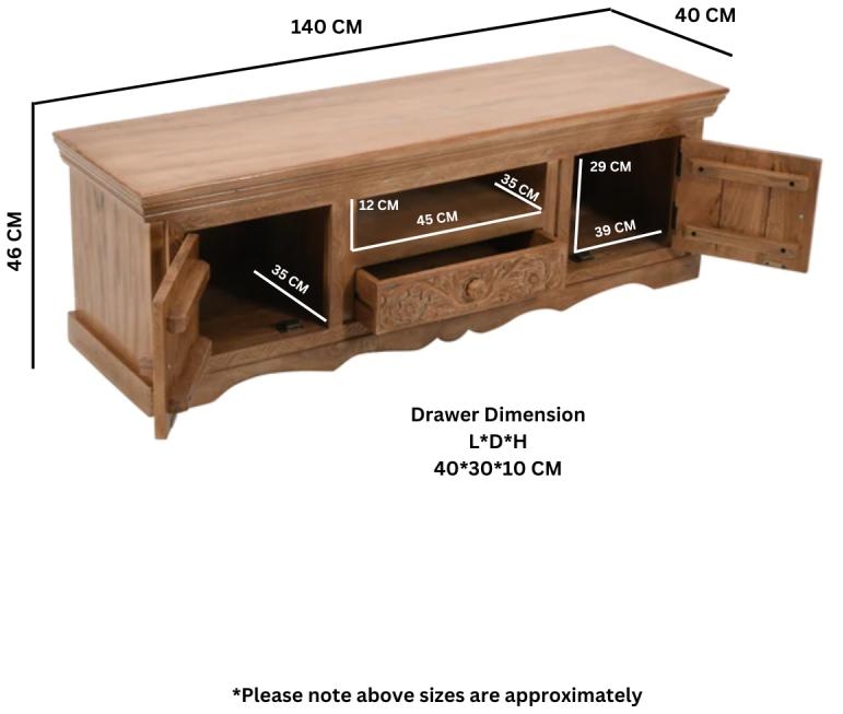 Carved Mango Wood 140cm TV Unit