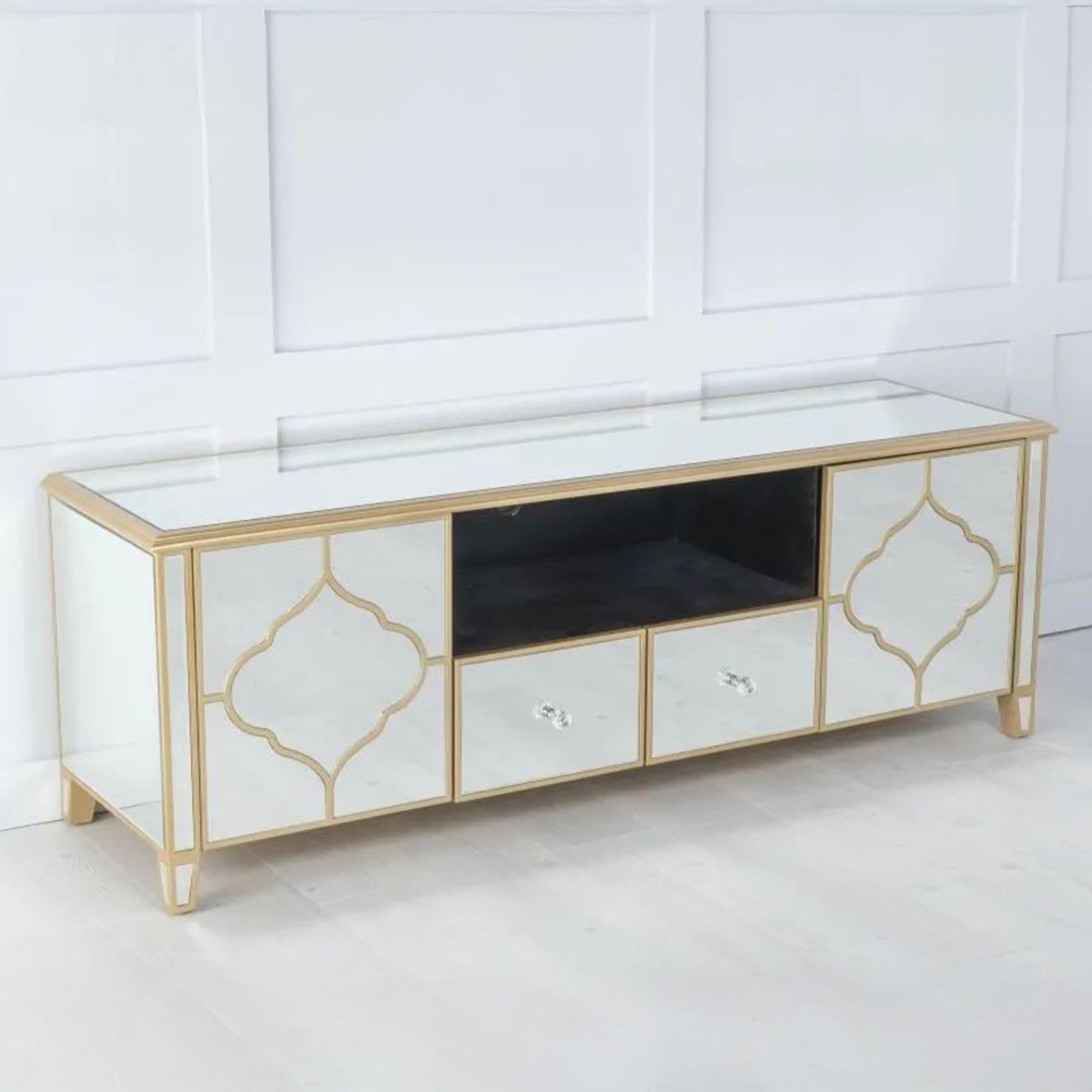 Casablanca TV Unit - Mirrored - Gold Trim
