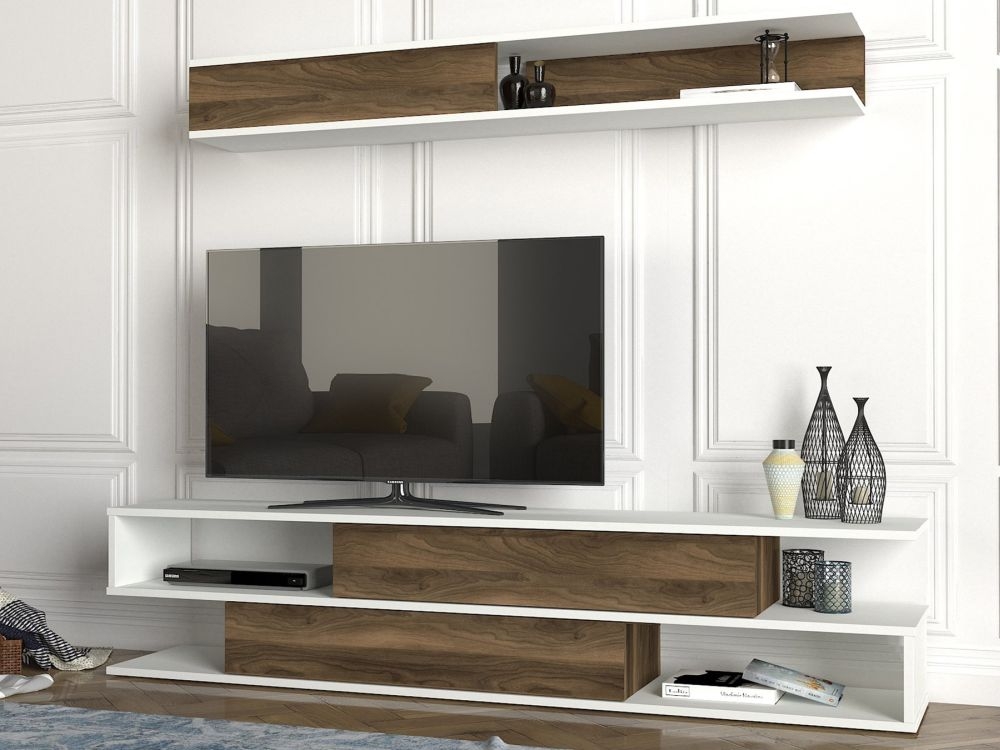 Clearance - Cavalero TV Unit - 2 Door - White and Walnut