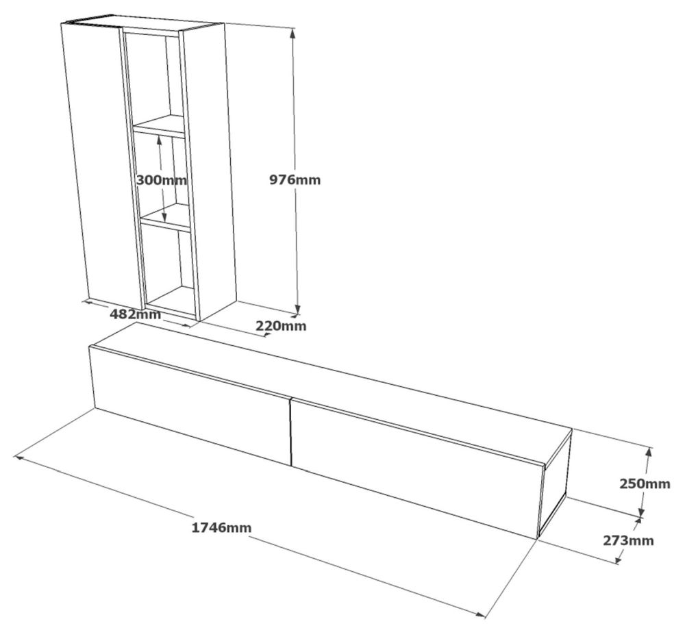 Clearance - Lemont Hanging TV Unit with Wall Shelf - Silver and Black