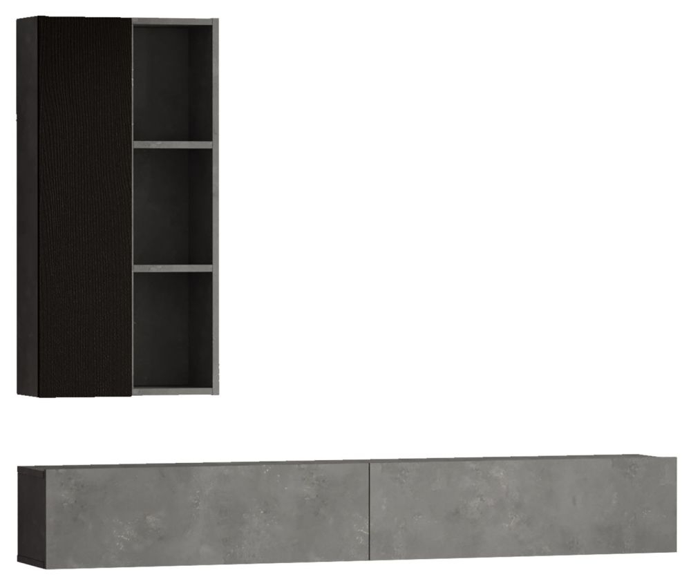 Clearance - Lemont Hanging TV Unit with Wall Shelf - Silver and Black