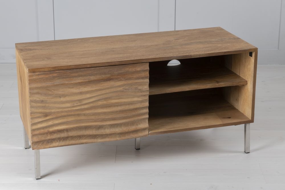 Clearance - Wave TV Unit - 100cm - 1 Door - Natural Ripple Mango Wood