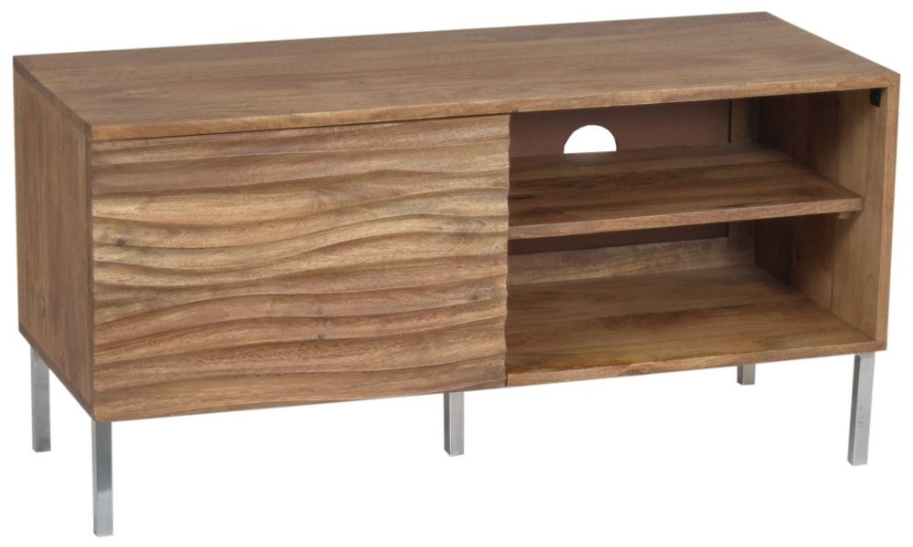 Clearance - Wave TV Unit - 100cm - 1 Door - Natural Ripple Mango Wood