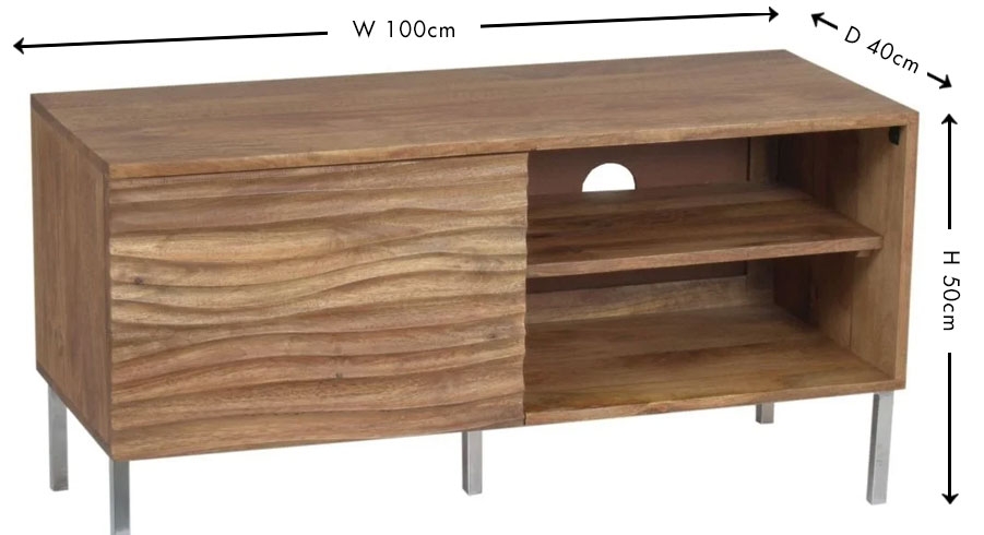 Clearance - Wave TV Unit - 100cm - 1 Door - Natural Ripple Mango Wood