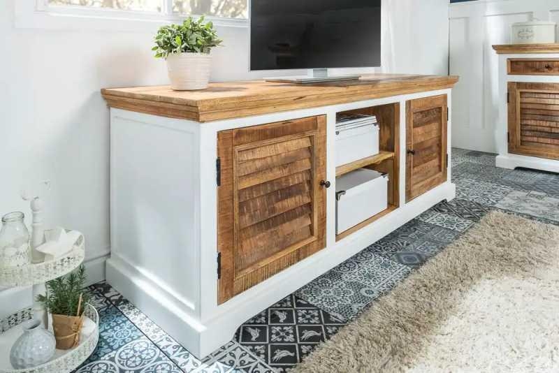Coastal White and Wood 145cm TV Cabinet