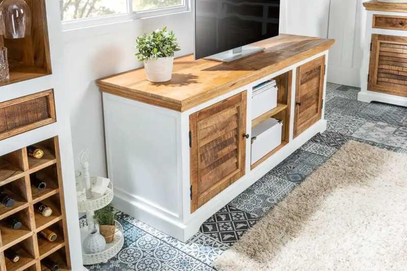 Coastal White and Wood 145cm TV Cabinet