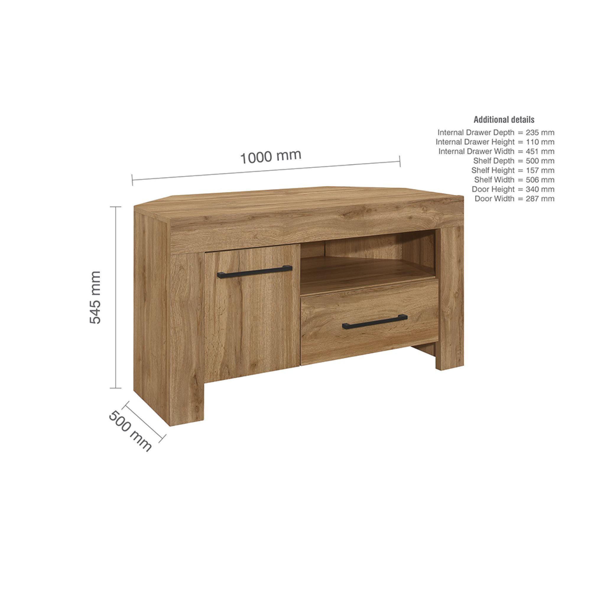 Compton Corner TV Unit - 1 Door - Oak
