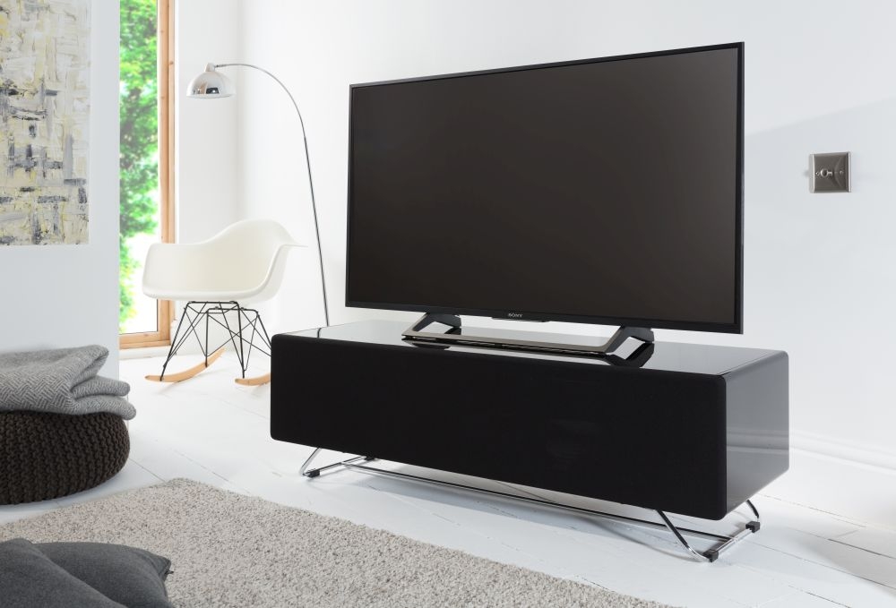 Chromium TV Stand - Concept - 120cm - Black with Speaker Mesh Front - CRO2-1200CPT-BLK