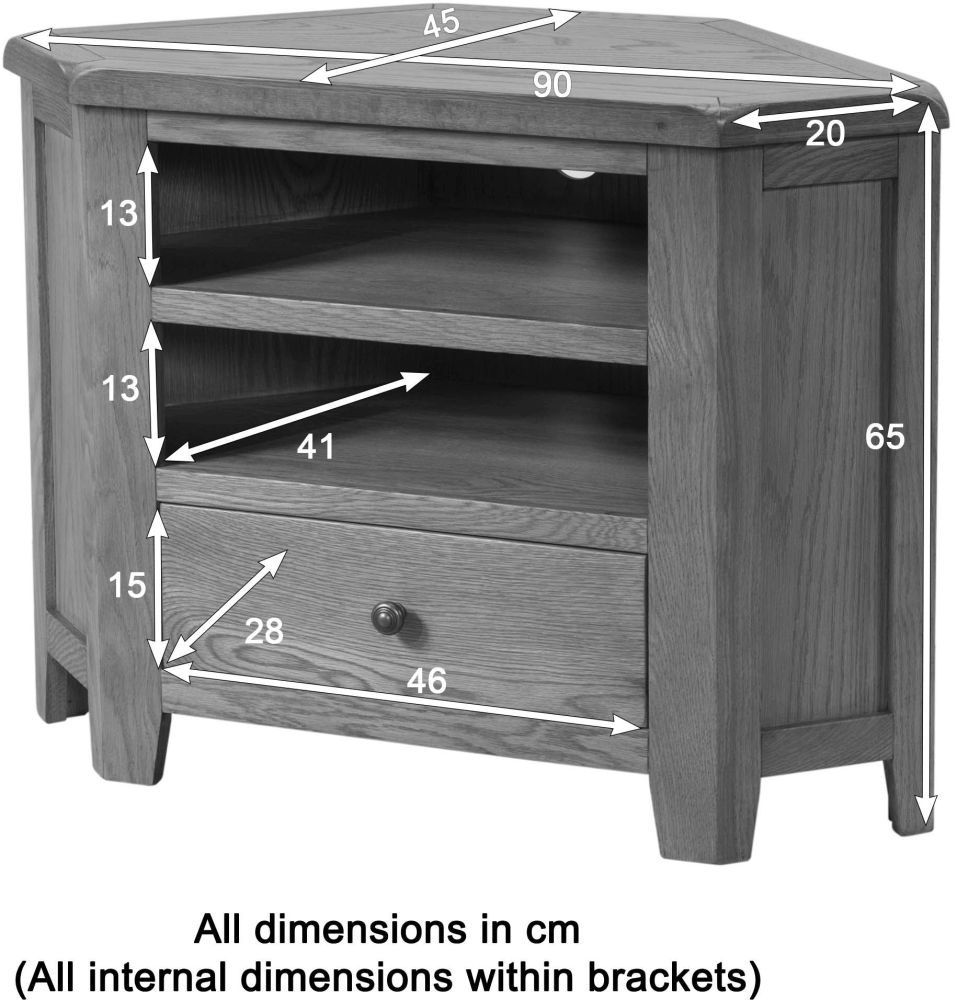 Dorset TV Unit - 1 Drawer - Corner - Oak
