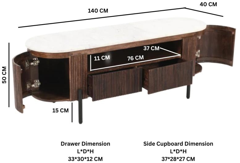 Fluted White Marble Top 140cm TV Unit