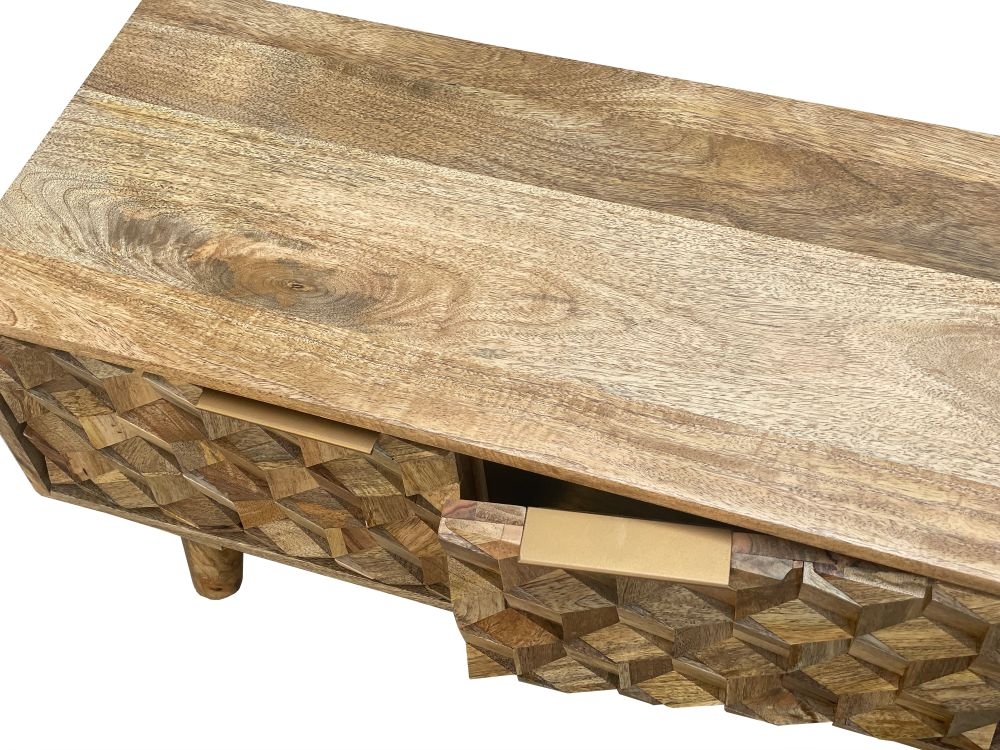 Geometric Carved Mango Wood 118cm TV Unit