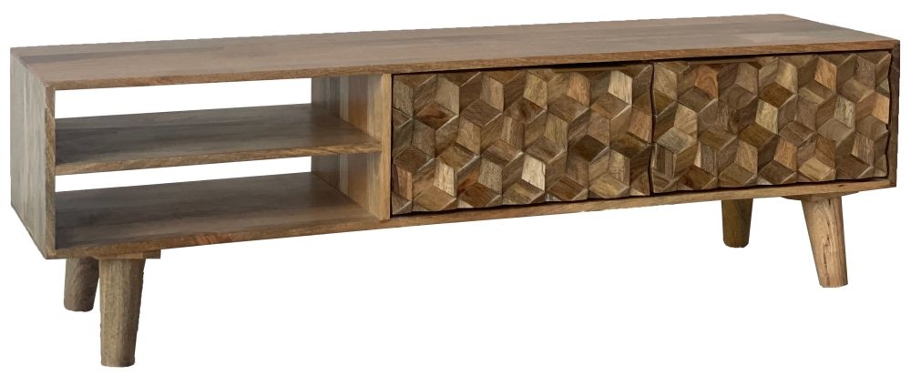 Geometric Carved Mango Wood 140cm TV Unit