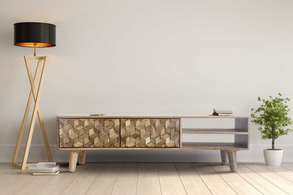 Geometric Carved Mango Wood 140cm TV Unit